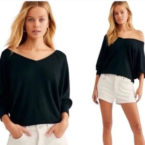 Free People Santa Clara Thermal Top in Black Sz S NWT MSRP $78